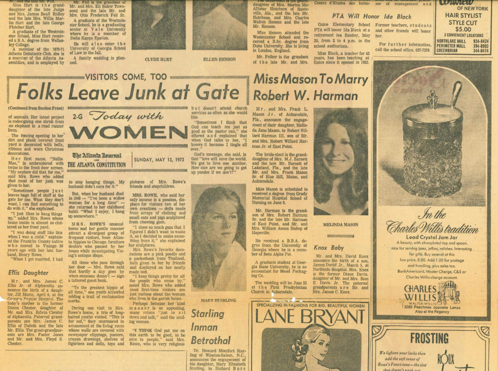 Atlanta Journal-Constitution article, May 13, 1973, All I Got Out There is Junk