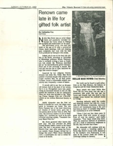 1982, <em>Atlanta Journal-Constitution</em>, “Renown Came Late in Life for Gifted Folk Artist”