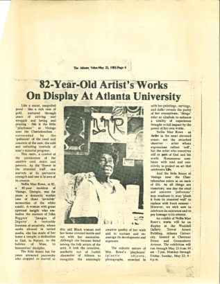 The Atlanta Voice article, May 22, 1982, titled 83-Year Old Artist's Works on Display at Atlanta University.